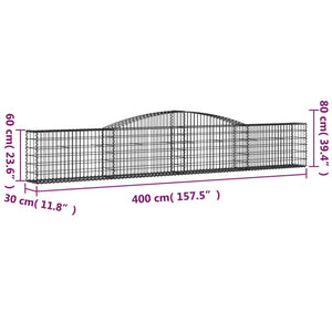 vidaXL Arched Gabion Baskets 3 pcs 400x30x60/80 cm Galvanised Iron