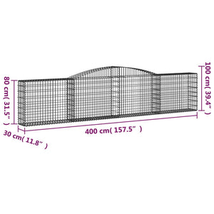 vidaXL Arched Gabion Baskets 2 pcs 400x30x80/100 cm Galvanised Iron