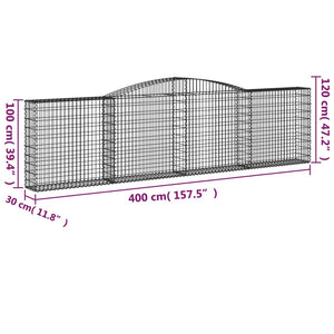 vidaXL Arched Gabion Baskets 7 pcs 400x30x100/120 cm Galvanised Iron