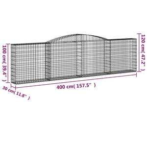 vidaXL Arched Gabion Baskets 9 pcs 400x30x100/120 cm Galvanised Iron