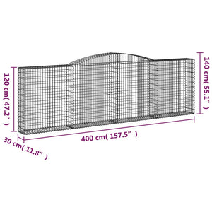 vidaXL Arched Gabion Baskets 6 pcs 400x30x120/140 cm Galvanised Iron