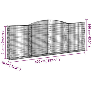 vidaXL Arched Gabion Baskets 2 pcs 400x30x140/160 cm Galvanised Iron