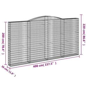 vidaXL Arched Gabion Baskets 2 pcs 400x30x200/220 cm Galvanised Iron