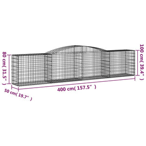 vidaXL Arched Gabion Baskets 5 pcs 400x50x80/100 cm Galvanised Iron