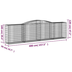 vidaXL Arched Gabion Baskets 2 pcs 400x50x100/120 cm Galvanised Iron