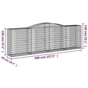 vidaXL Arched Gabion Baskets 4 pcs 400x50x120/140 cm Galvanised Iron