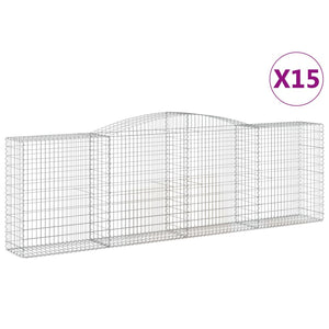 vidaXL Arched Gabion Baskets 15 pcs 400x50x120/140 cm Galvanised Iron