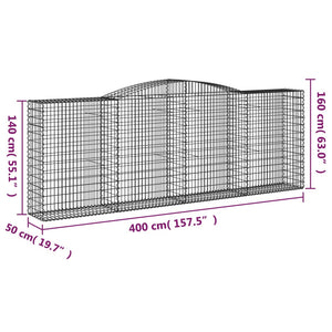 vidaXL Arched Gabion Baskets 3 pcs 400x50x140/160 cm Galvanised Iron