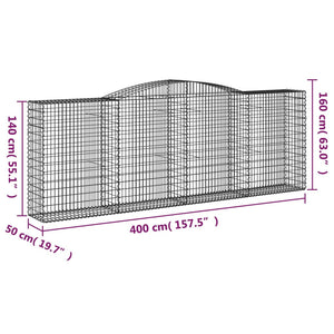 vidaXL Arched Gabion Baskets 4 pcs 400x50x140/160 cm Galvanised Iron