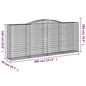 vidaXL Arched Gabion Baskets 5 pcs 400x50x160/180 cm Galvanised Iron