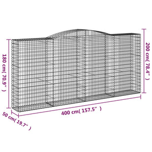 vidaXL Arched Gabion Baskets 4 pcs 400x50x180/200 cm Galvanised Iron