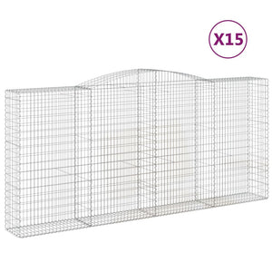 vidaXL Arched Gabion Baskets 15 pcs 400x50x180/200 cm Galvanised Iron