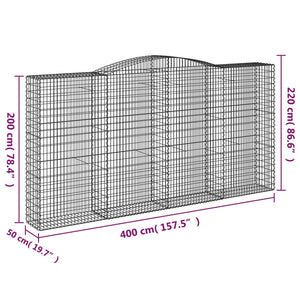 vidaXL Arched Gabion Baskets 2 pcs 400x50x200/220 cm Galvanised Iron