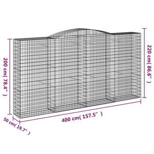 vidaXL Arched Gabion Baskets 4 pcs 400x50x200/220 cm Galvanised Iron