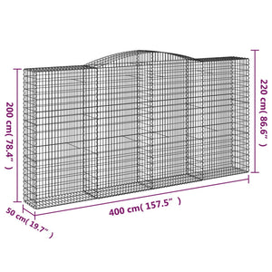 vidaXL Arched Gabion Baskets 6 pcs 400x50x200/220 cm Galvanised Iron