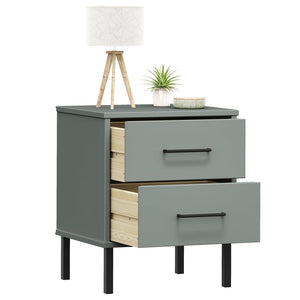 vidaXL Bedside Cabinet with Metal Legs Grey Solid Wood Pine OSLO