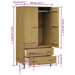 vidaXL Wardrobe with Metal Legs Brown 90x55x172.5 cm Solid Wood OSLO