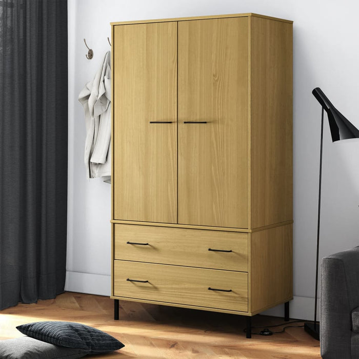 vidaXL Wardrobe with Metal Legs Brown 90x55x172.5 cm Solid Wood OSLO