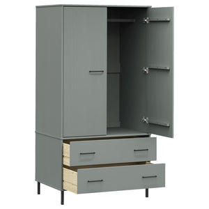 vidaXL Wardrobe with Metal Legs Grey 90x55x172.5 cm Solid Wood OSLO