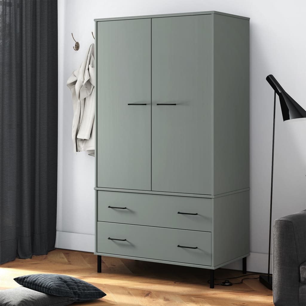 vidaXL Wardrobe with Metal Legs Grey 90x55x172.5 cm Solid Wood OSLO