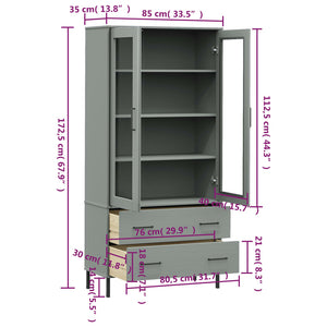 vidaXL Bookcase with Metal Legs Grey 85x35x172.5 cm Solid Wood OSLO