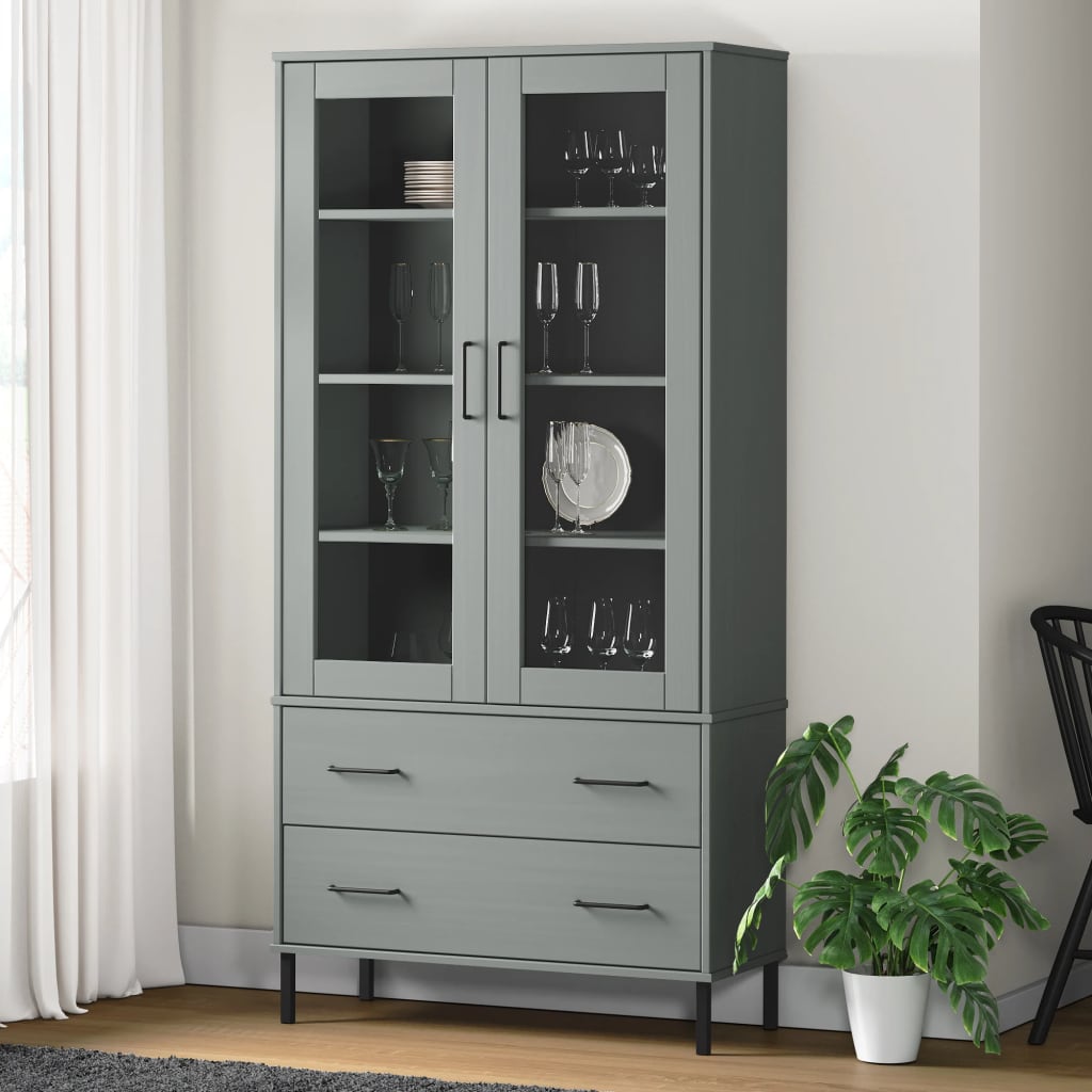 vidaXL Bookcase with Metal Legs Grey 85x35x172.5 cm Solid Wood OSLO