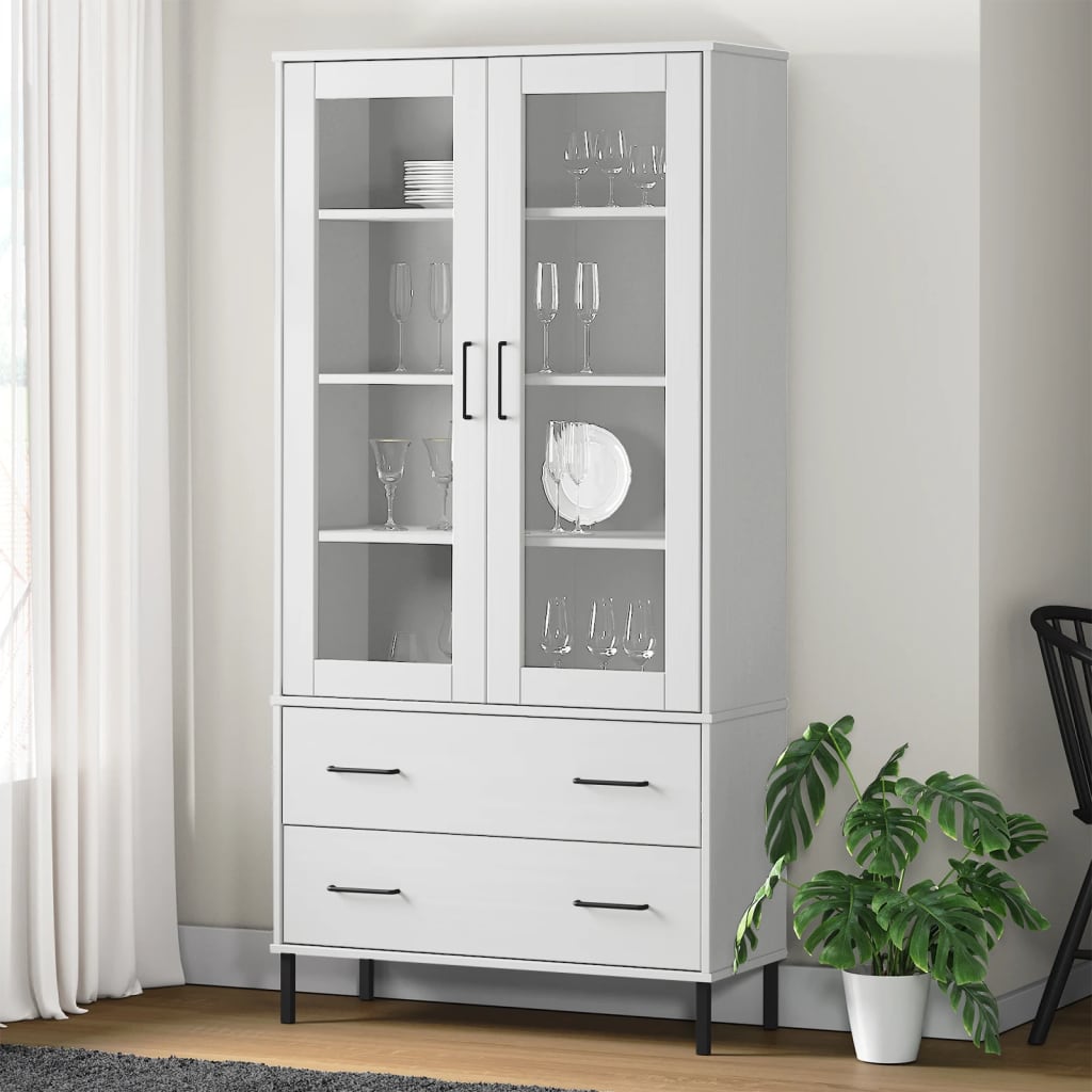 vidaXL Bookcase with Metal Legs White 85x35x172.5 cm Solid Wood OSLO