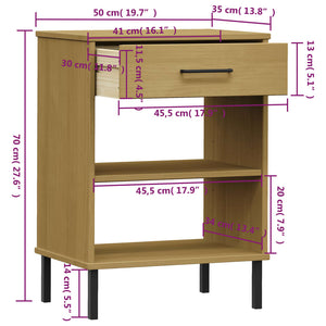 vidaXL Console Cabinet with Metal Legs Brown Solid Wood Pine OSLO