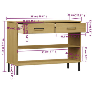 vidaXL Console Cabinet with Metal Legs Brown Solid Wood Pine OSLO