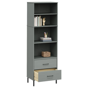 vidaXL Bookcase with 2 Drawers Grey 60x35x180 cm Solid Wood OSLO