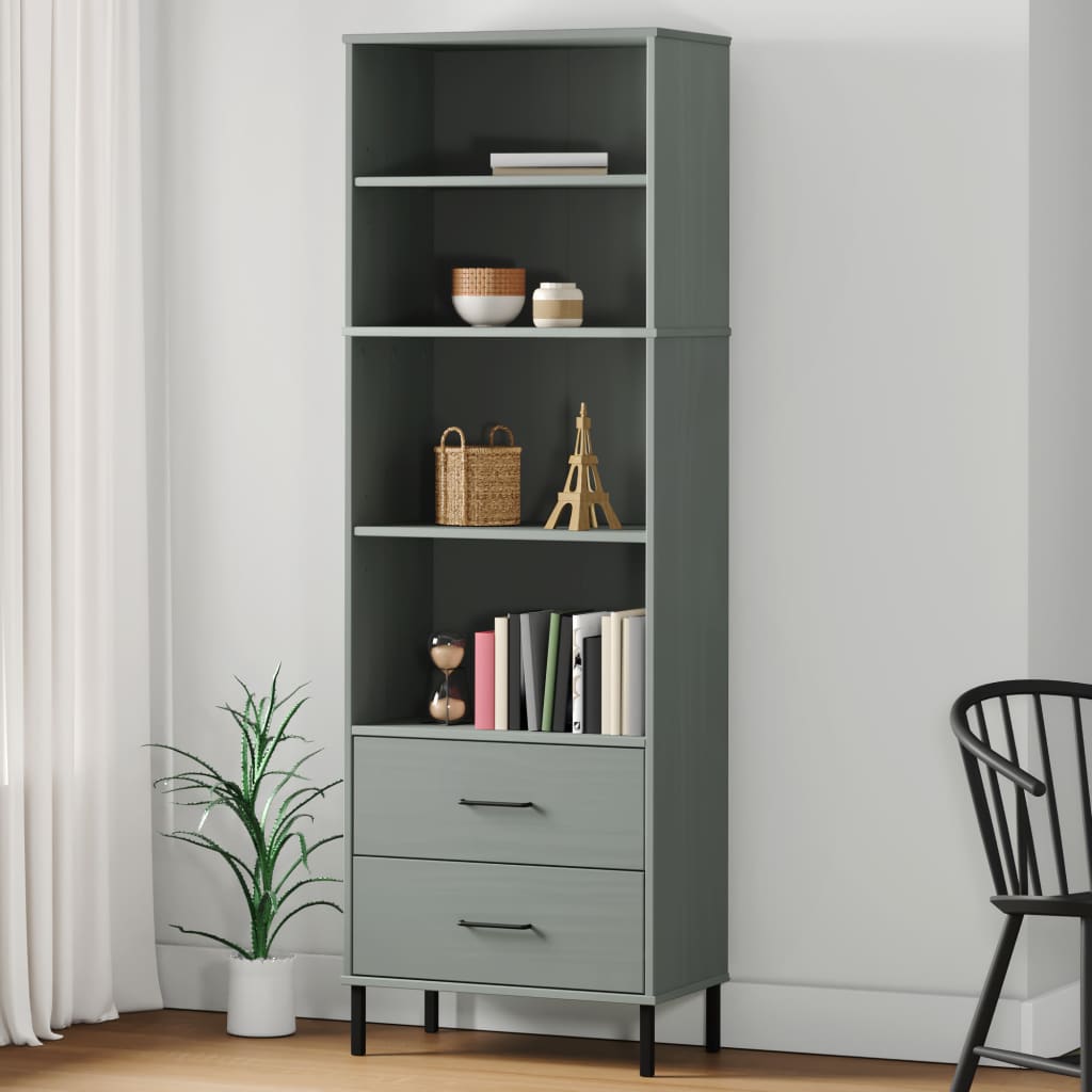 vidaXL Bookcase with 2 Drawers Grey 60x35x180 cm Solid Wood OSLO