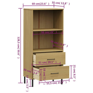 vidaXL Bookcase with 2 Drawers Brown 60x35x128.5 cm Solid Wood OSLO