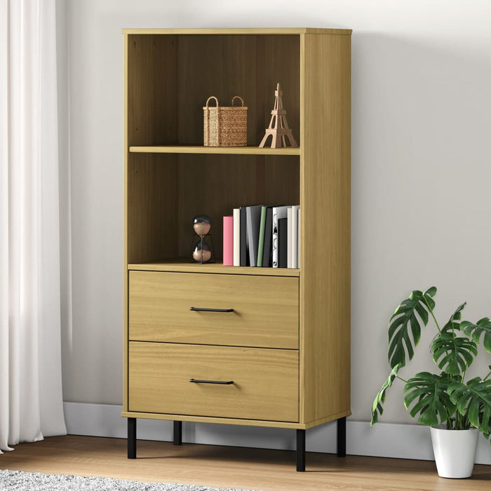 vidaXL Bookcase with 2 Drawers Brown 60x35x128.5 cm Solid Wood OSLO