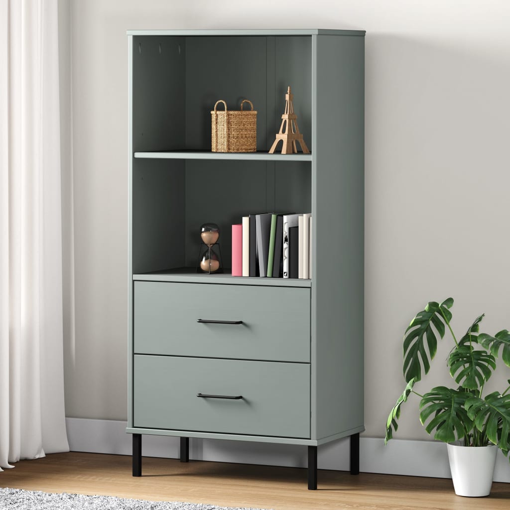 vidaXL Bookcase with 2 Drawers Grey 60x35x128.5 cm Solid Wood OSLO