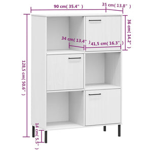 vidaXL Bookcase with Metal Legs White 90x35x128.5 cm Solid Wood OSLO