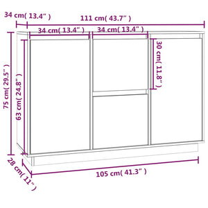 vidaXL Sideboard 111x34x75 cm Solid Wood Pine