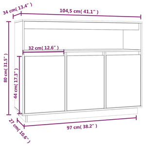 vidaXL Sideboard 104.5x34x80 cm Solid Wood Pine