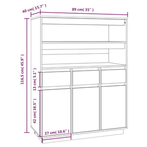 vidaXL Highboard 89x40x116.5 cm Solid Wood Pine