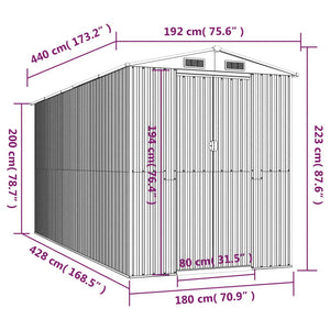 vidaXL Garden Shed Green 192x440x223 cm Galvanised Steel