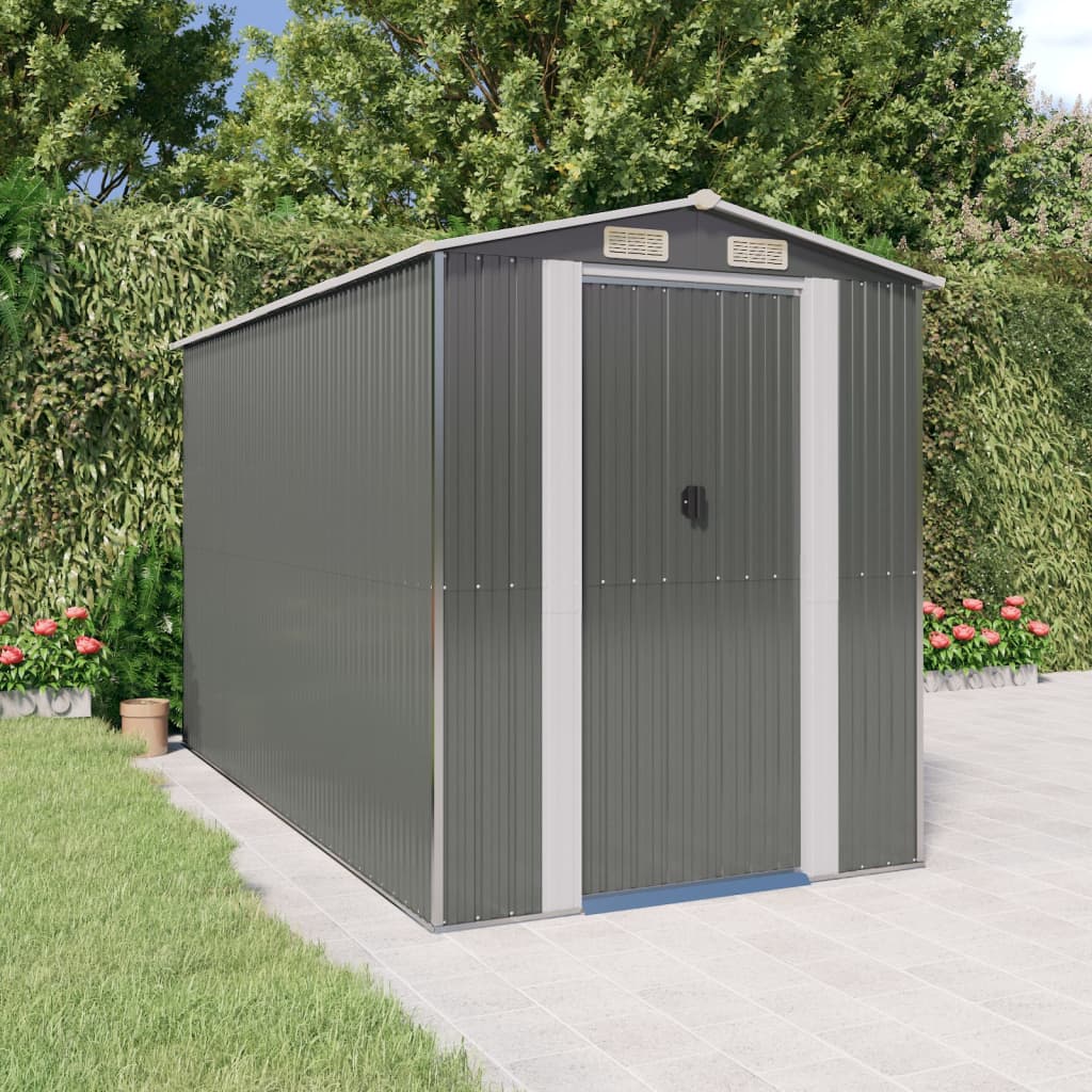 vidaXL Garden Shed Light Grey 192x357x223 cm Galvanised Steel