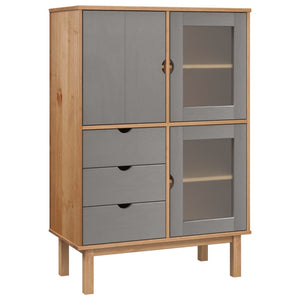 vidaXL Highboard OTTA Brown and Grey 85x43x125 cm Solid Wood Pine