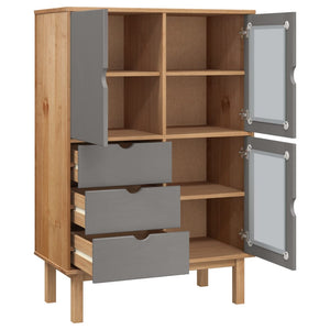 vidaXL Highboard OTTA Brown and Grey 85x43x125 cm Solid Wood Pine