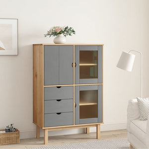 vidaXL Highboard OTTA Brown and Grey 85x43x125 cm Solid Wood Pine