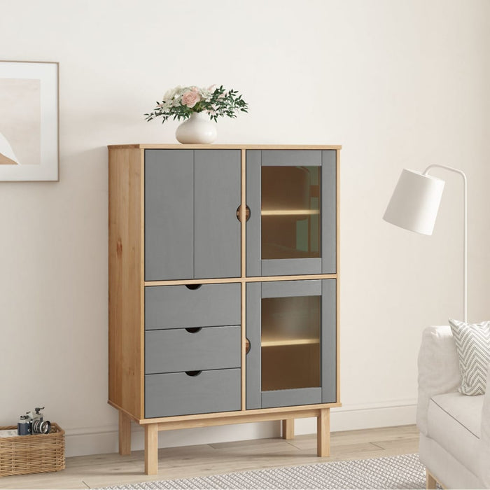 vidaXL Highboard OTTA Brown and Grey 85x43x125 cm Solid Wood Pine