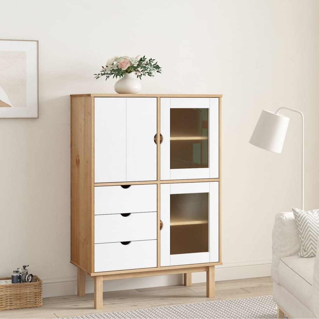 vidaXL Highboard OTTA Brown and White 85x43x125 cm Solid Wood Pine