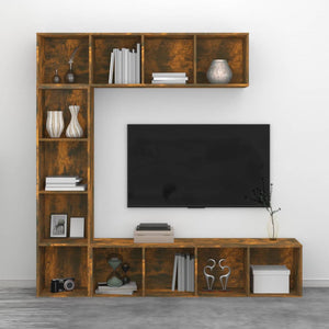 vidaXL 3 Piece Book/TV Cabinet Set Smoked Oak 180x30x180 cm