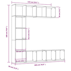 vidaXL 3 Piece Book/TV Cabinet Set Smoked Oak 180x30x180 cm