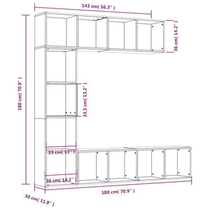 vidaXL 3 Piece Book/TV Cabinet Set Grey Sonoma 180x30x180 cm