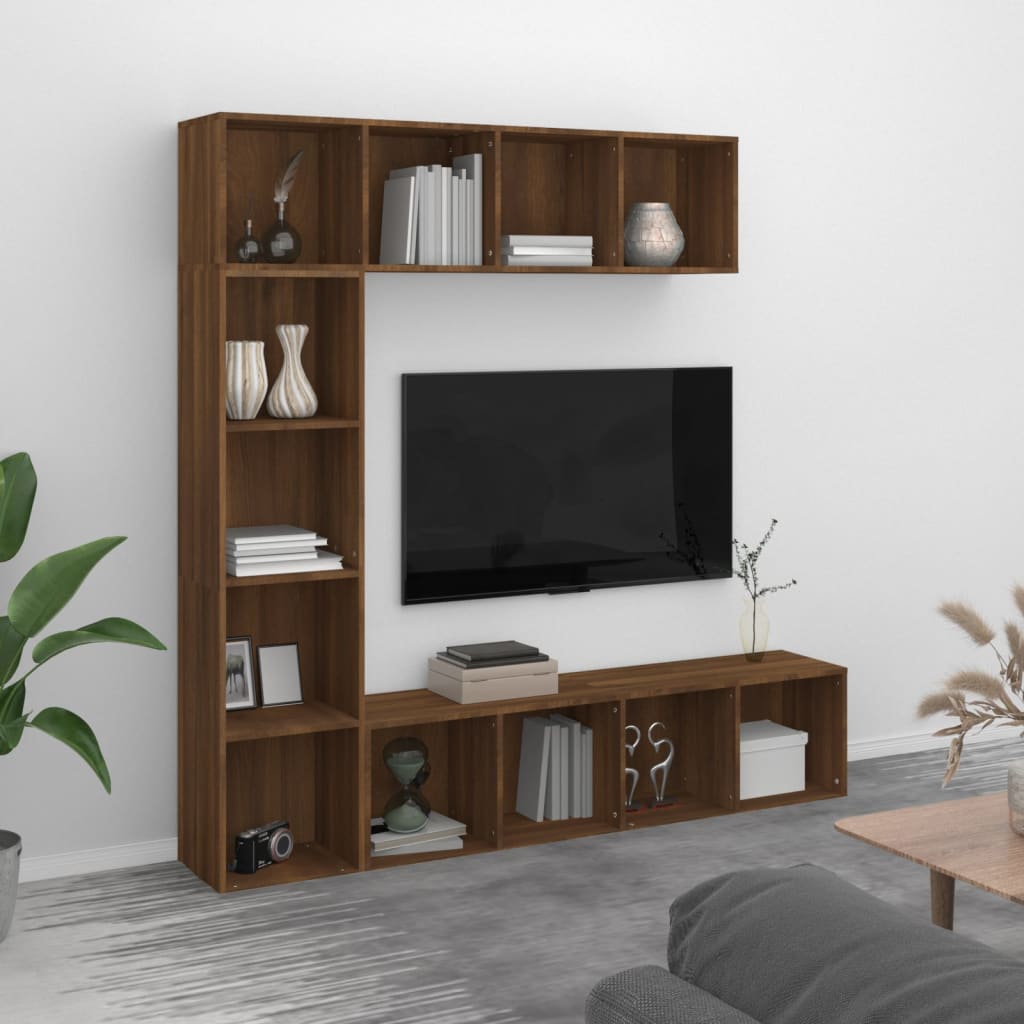 vidaXL 3 Piece Book/TV Cabinet Set Brown Oak 180x30x180 cm