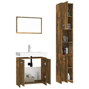 vidaXL 3 Piece Bathroom Furniture Set Smoked Oak Engineered Wood